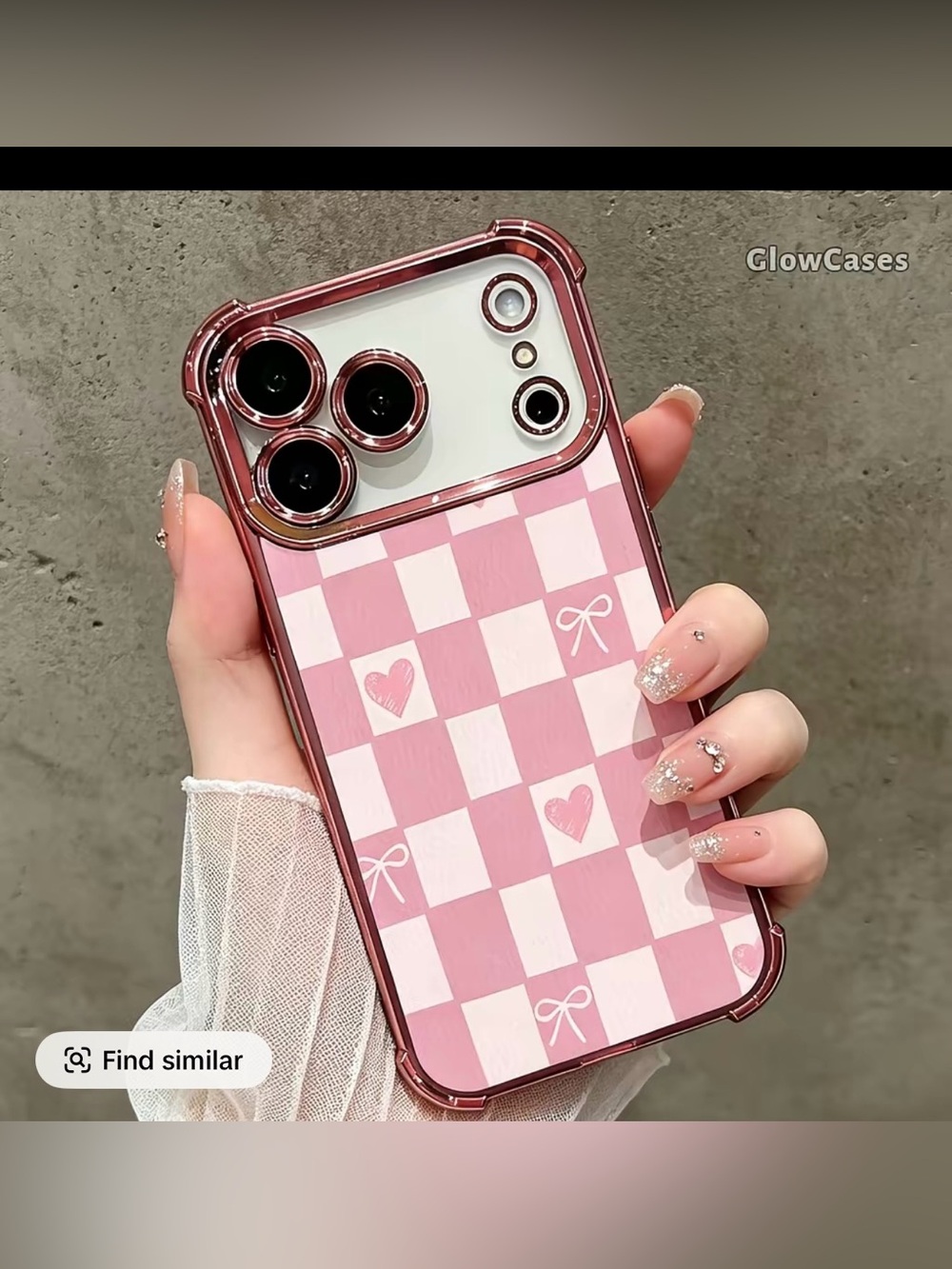 Cute Pink Gingham Bow Heart Phone Case I phone 15 pro max